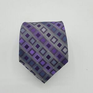 Mens Necktie Kenneth Cole 58 By 3.5 Inch Tie Silk Striped  Purple Silver Vintage
